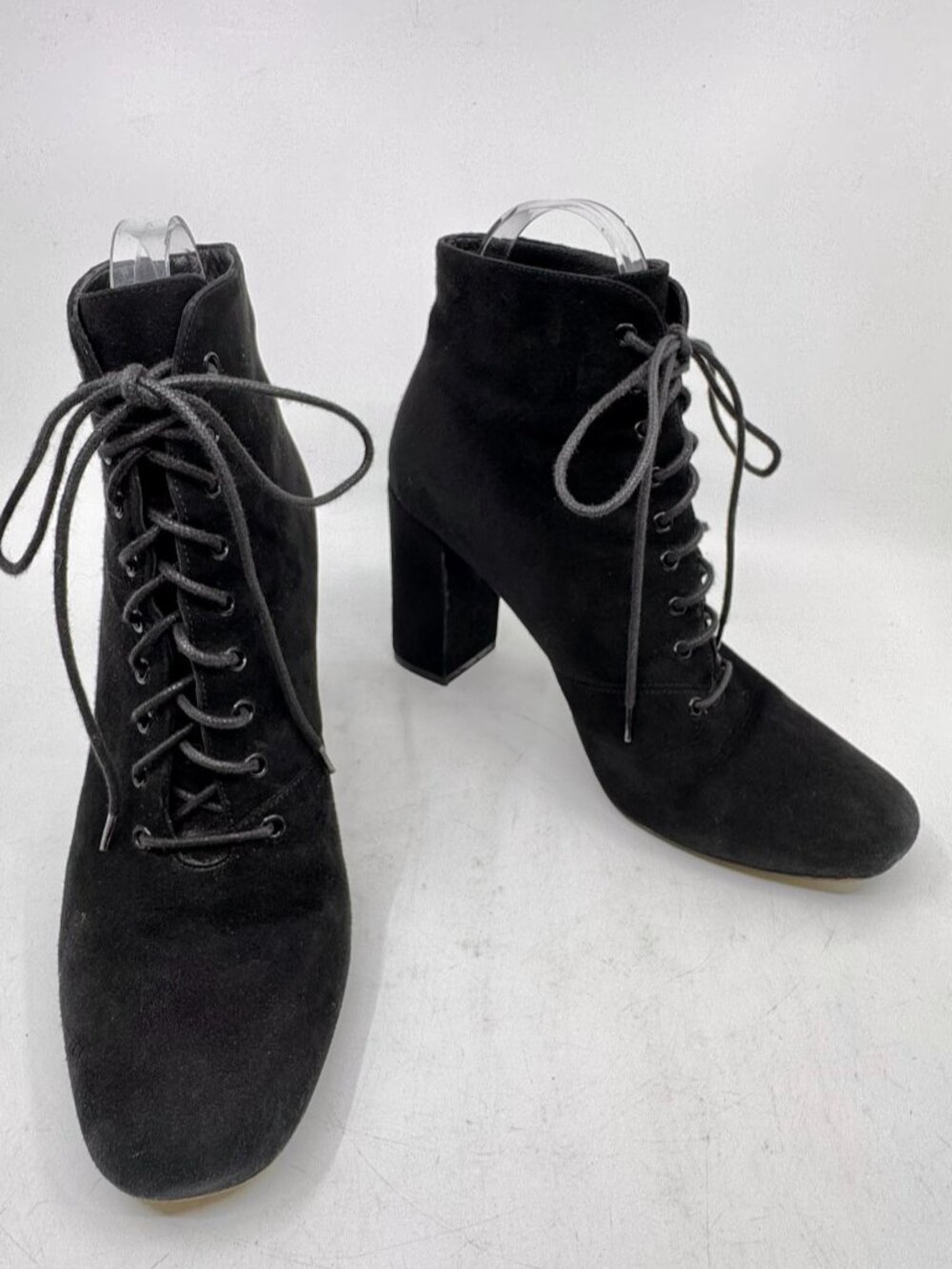 SAINT LAURENT Black Suede Babies 90's Lace up Heeled Ankle Boots